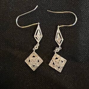 COPY - Silver and tiny diamonds drop earrings art deco style
